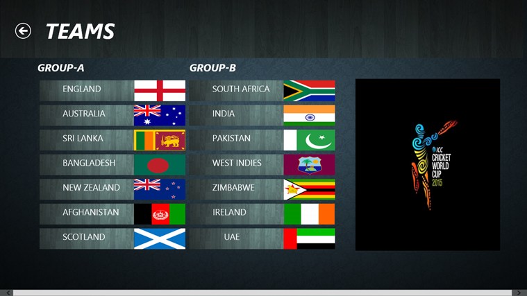 cricket world cup teams