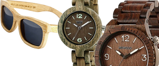 wooden sunglasses and watch