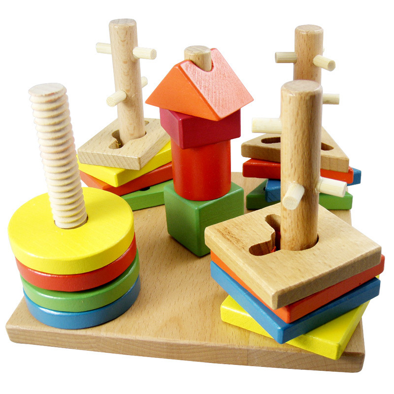 New-1piece-lot-Baby-Wooden-Toys-Geometric-Shape-Color-Blocks-Educational-Game-5-Pillar-Matching-Child