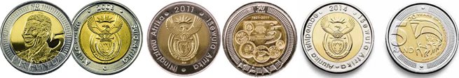 South African commemorative circulation bi-metallic R5 coins
