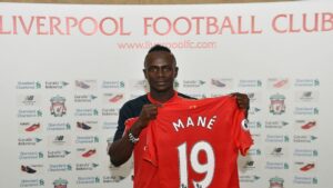Sadio Mane signs for Liverpool. 